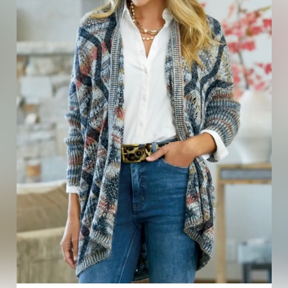 Soft Surroundings S/M Pendley Cable Knit Cardigan Sweater Wool Blend Multicolor - Picture 1 of 10